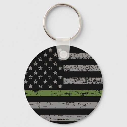 Thin Green Line Flag Military Support Keychain