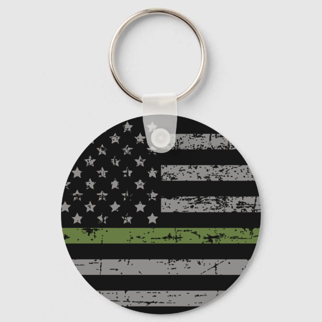 Thin Green Line Flag Military Support Keychain (Front)