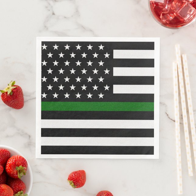 Thin Green Line Flag Paper Dinner Napkins (Insitu)