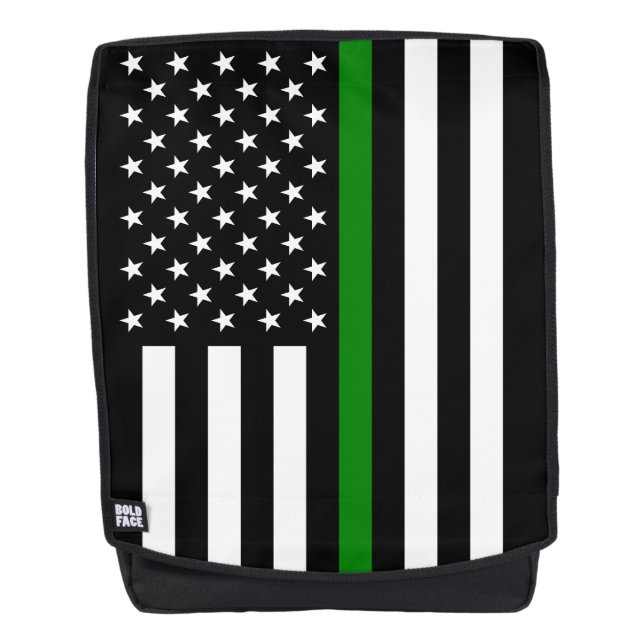 Thin Green Line Flag: Patriotic Military Veterans Backpack (Front)