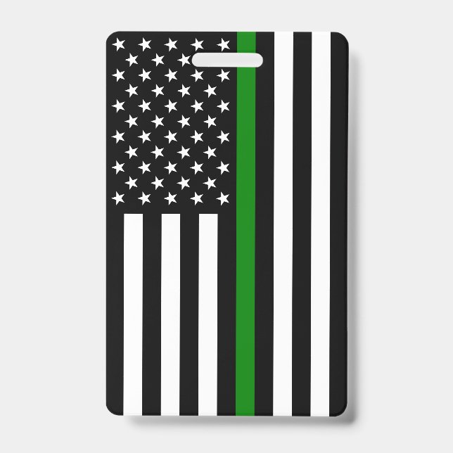 Thin Green Line Flag: Patriotic Military Veterans Badge (Front)