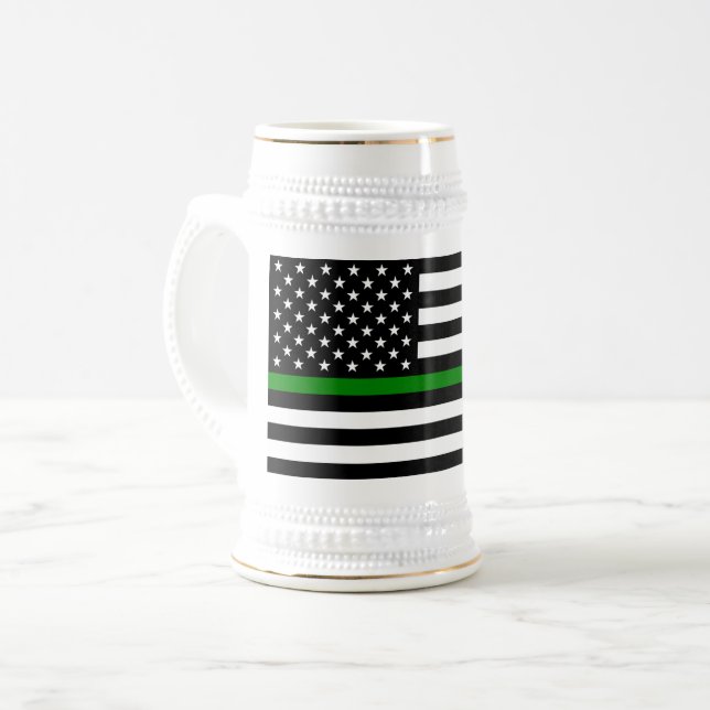 Thin Green Line Flag: Patriotic Military Veterans Beer Stein (Front Left)