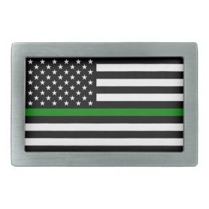 Thin Green Line Flag: Patriotic Military Veterans Belt Buckle