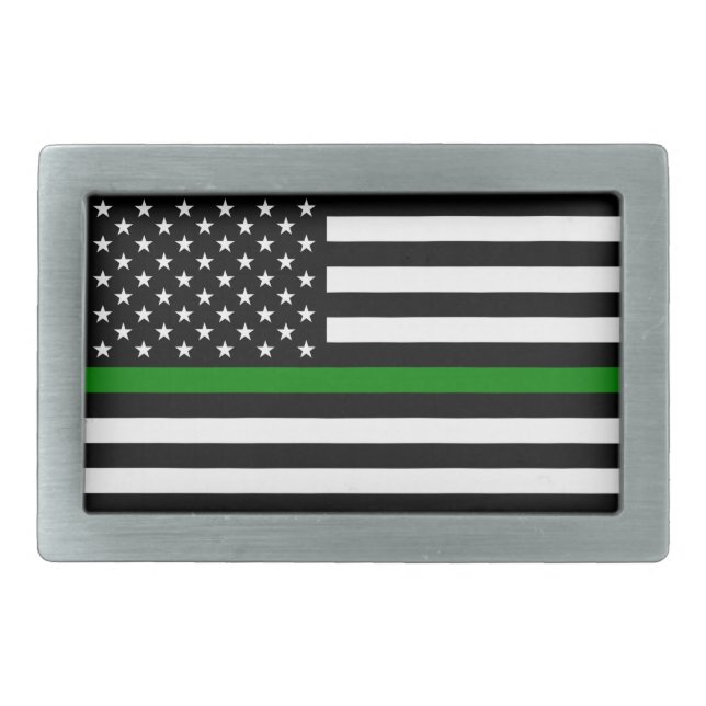 Thin Green Line Flag: Patriotic Military Veterans Belt Buckle (Front)