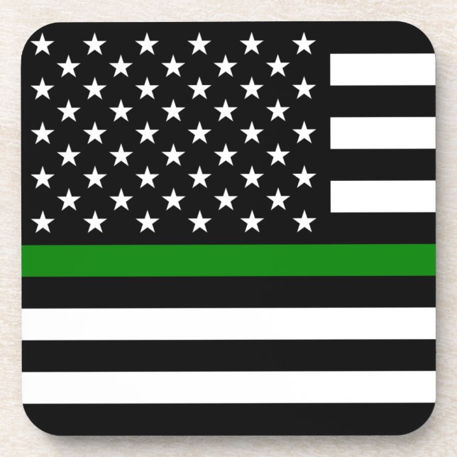 Thin Green Line Flag: Patriotic Military Veterans Beverage Coaster (Front)