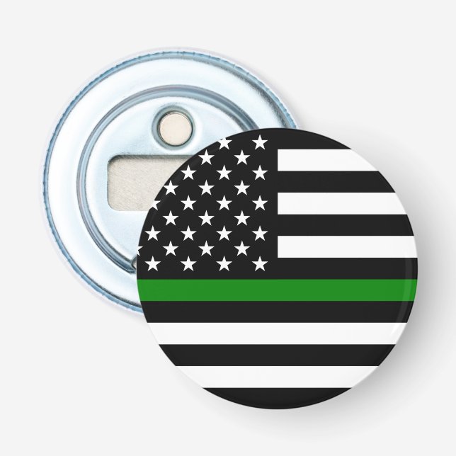 Thin Green Line Flag: Patriotic Military Veterans Bottle Opener (Front)
