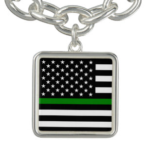 Thin Green Line Flag: Patriotic Military Veterans Bracelet