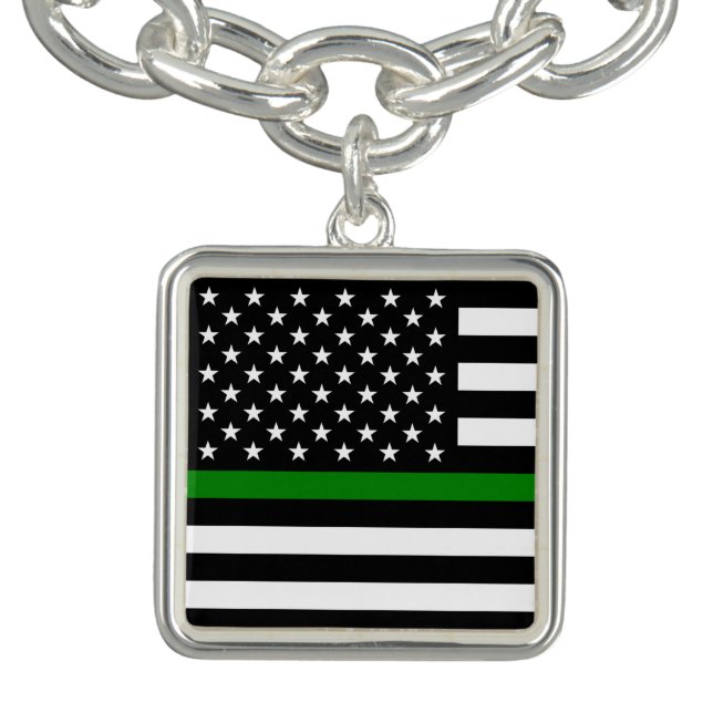 Thin Green Line Flag: Patriotic Military Veterans Bracelet (Design)