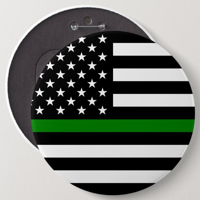 Thin Green Line Flag: Patriotic Military Veterans Button (Front & Back)