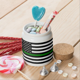 Thin Green Line Flag: Patriotic Military Veterans Candy Jar