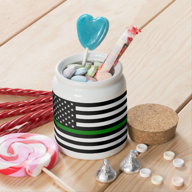 Thin Green Line Flag: Patriotic Military Veterans Candy Jar (In Situ)