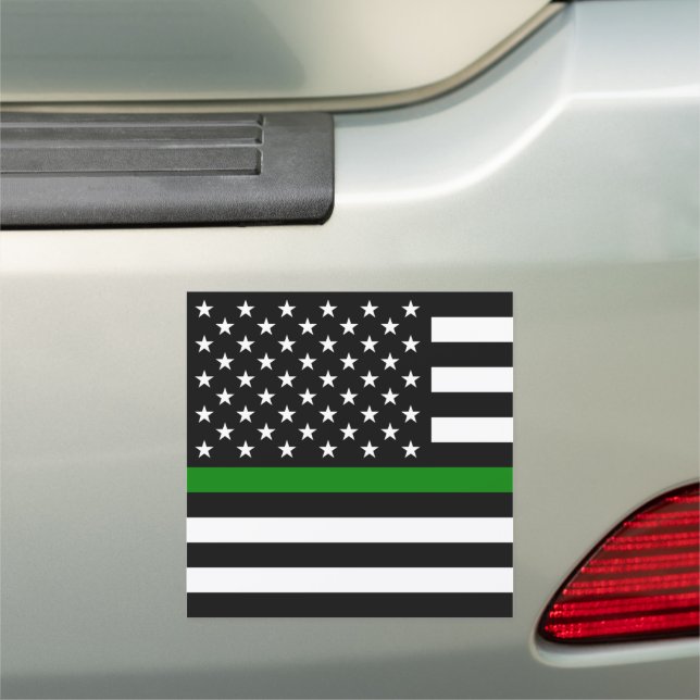 Thin Green Line Flag: Patriotic Military Veterans Car Magnet (In Situ)