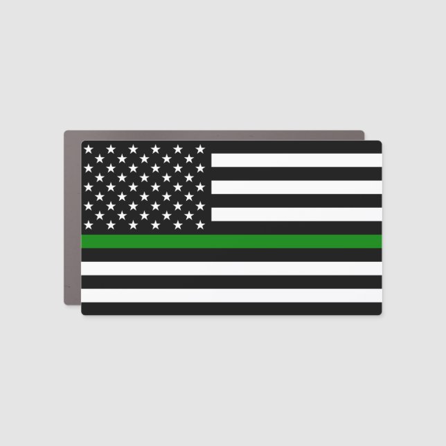 Thin Green Line Flag: Patriotic Military Veterans Car Magnet (Front)