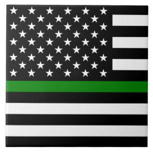 Thin Green Line Flag: Patriotic Military Veterans Ceramic Tile
