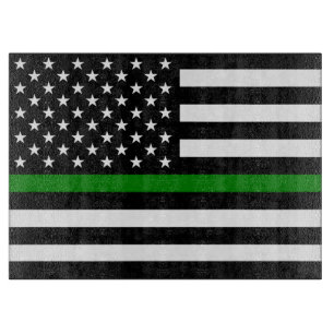 Thin Green Line Flag: Patriotic Military Veterans Cutting Board