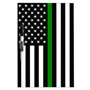 Thin Green Line Flag: Patriotic Military Veterans Dry Erase Board
