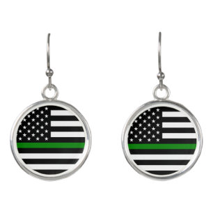 Thin Green Line Flag: Patriotic Military Veterans Earrings