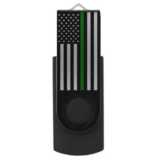 Thin Green Line Flag: Patriotic Military Veterans Flash Drive