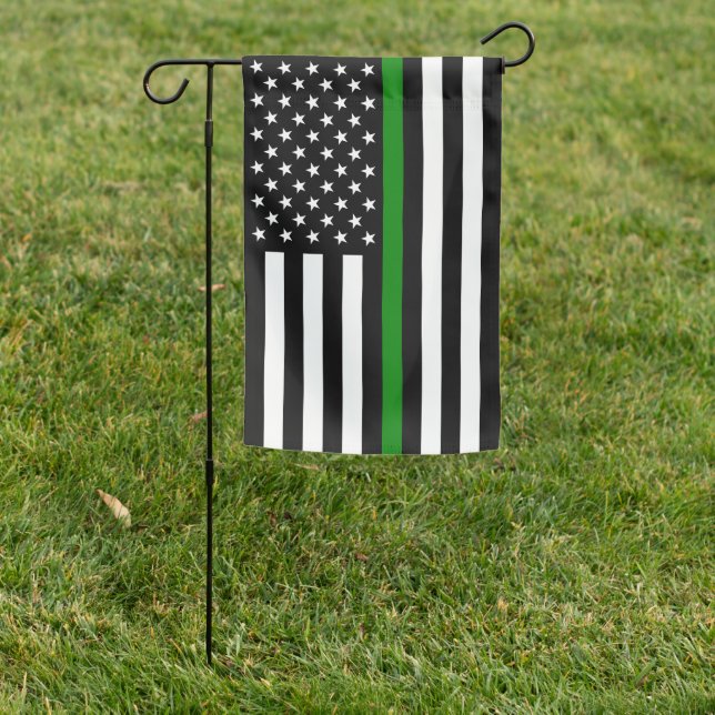 Thin Green Line Flag: Patriotic Military Veterans Garden Flag (In SItu)