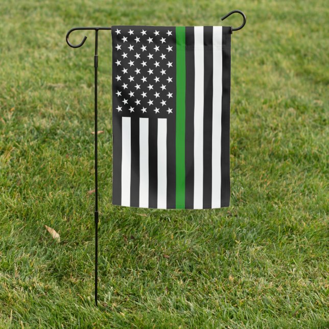 Thin Green Line Flag: Patriotic Military Veterans Garden Flag (In SItu)