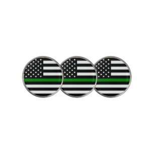 Thin Green Line Flag: Patriotic Military Veterans Golf Ball Marker