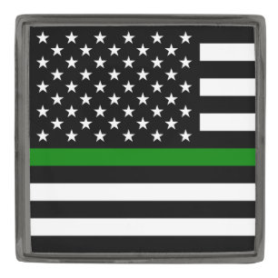 Thin Green Line Flag: Patriotic Military Veterans Gunmetal Finish Lapel Pin