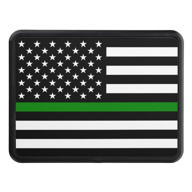 Thin Green Line Flag: Patriotic Military Veterans Hitch Cover (Front)
