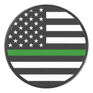 Thin Green Line Flag: Patriotic Military Veterans Hockey Puck