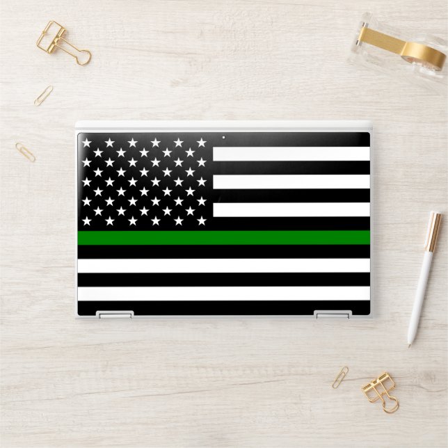 Thin Green Line Flag: Patriotic Military Veterans HP Laptop Skin (Desk)