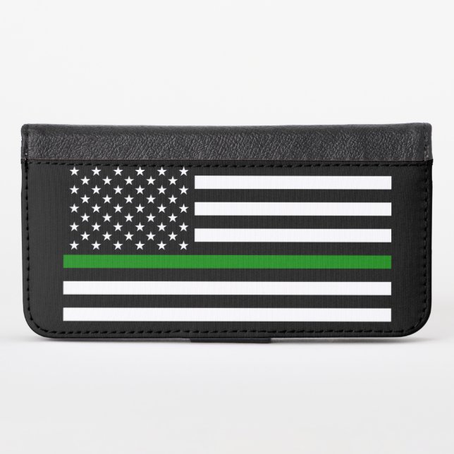 Thin Green Line Flag: Patriotic Military Veterans iPhone Wallet Case (Front (Horizontal))