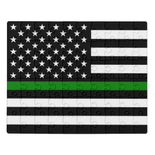 Thin Green Line Flag: Patriotic Military Veterans Jigsaw Puzzle