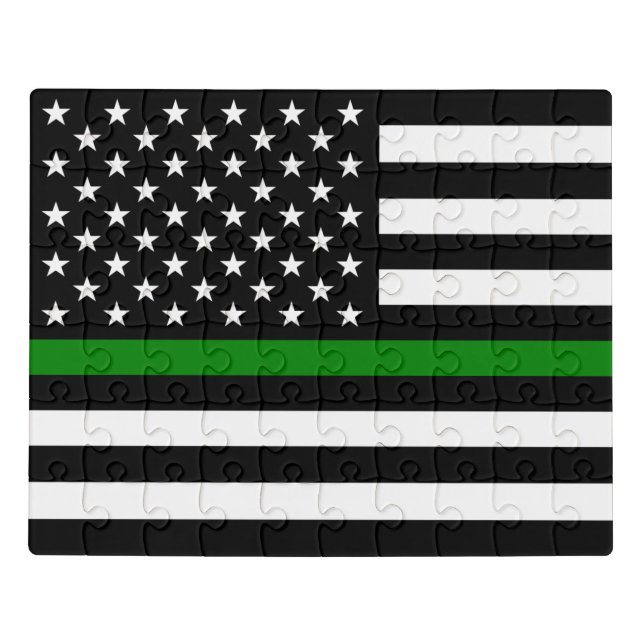Thin Green Line Flag: Patriotic Military Veterans Jigsaw Puzzle (Puzzle Horizontal)
