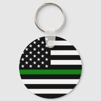 Thin Green Line Flag: Patriotic Military Veterans Keychain