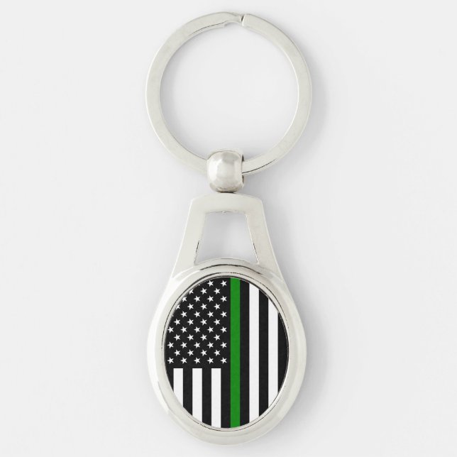 Thin Green Line Flag: Patriotic Military Veterans Keychain (Front)
