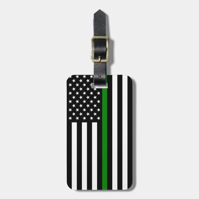 Thin Green Line Flag: Patriotic Military Veterans Luggage Tag (Front Vertical)