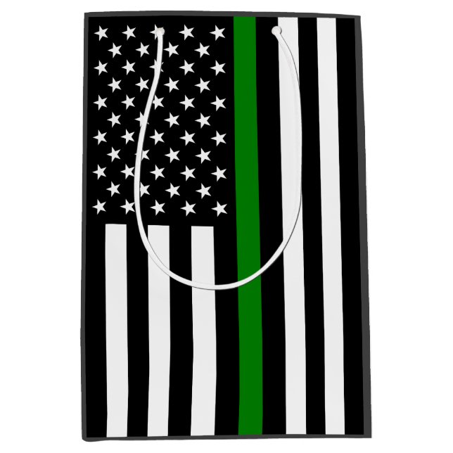 Thin Green Line Flag: Patriotic Military Veterans Medium Gift Bag (Front)