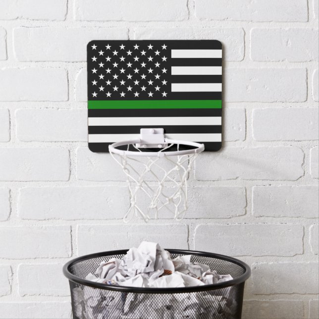 Thin Green Line Flag: Patriotic Military Veterans Mini Basketball Hoop (In Situ)