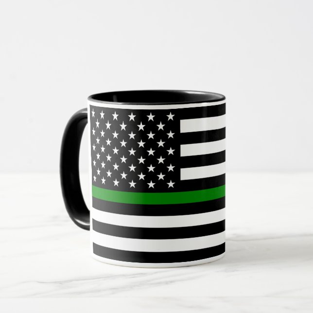 Thin Green Line Flag: Patriotic Military Veterans Mug (Front Left)