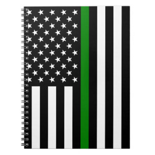 Thin Green Line Flag: Patriotic Military Veterans Notebook