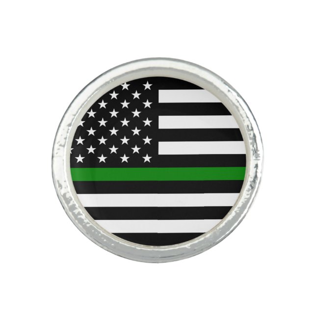 Thin Green Line Flag: Patriotic Military Veterans Ring (Front)