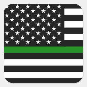 Thin Green Line Flag: Patriotic Military Veterans Square Sticker