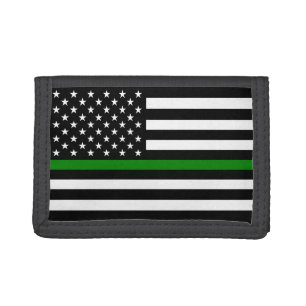 Thin Green Line Flag: Patriotic Military Veterans Tri-fold Wallet