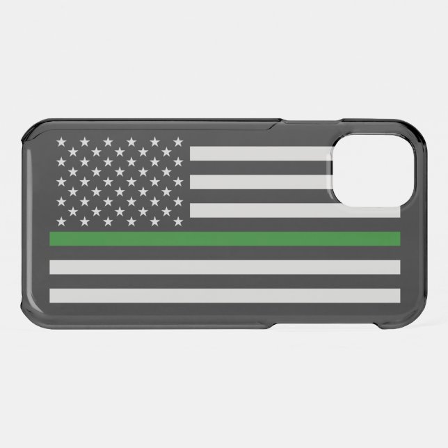 Thin Green Line Flag: Patriotic Military Veterans Uncommon iPhone Case (Back (Horizontal))