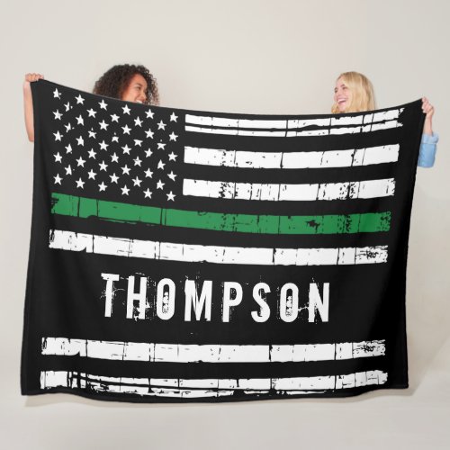 Thin Green Line Flag Personalized Military Fleece Blanket