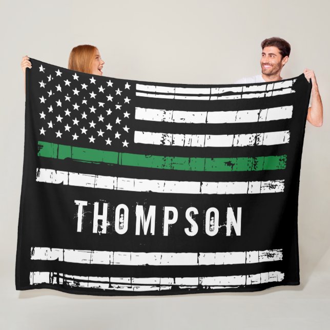 Thin Green Line Flag Personalized Military Fleece Blanket (In Situ)