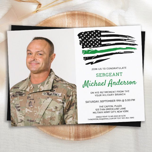 Thin Green Line Flag Retirement Photo Military  Invitation (Creator Uploaded)