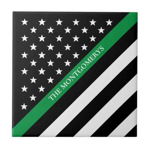 Thin Green Line Military American Flag Monogram Ceramic Tile
