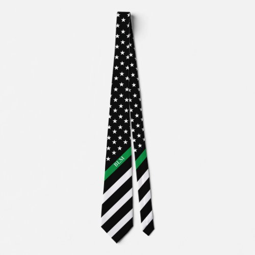 Thin Green Line Military American Flag Monogram Neck Tie