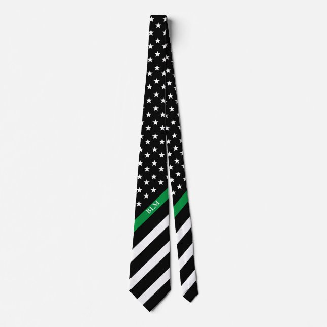 Thin Green Line Military American Flag Monogram Neck Tie (Front)