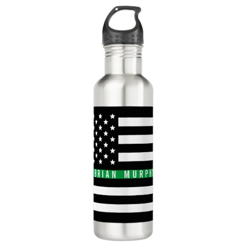 Thin Green Line Military American Flag Monogram Stainless Steel Water Bottle